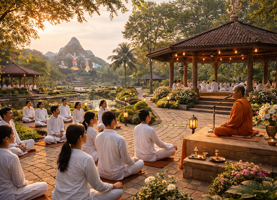 Sacred diya flame during evening aarti