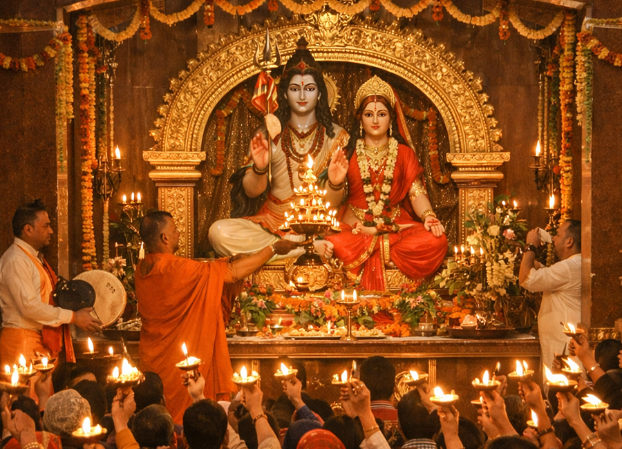 Volunteers serving food during community seva